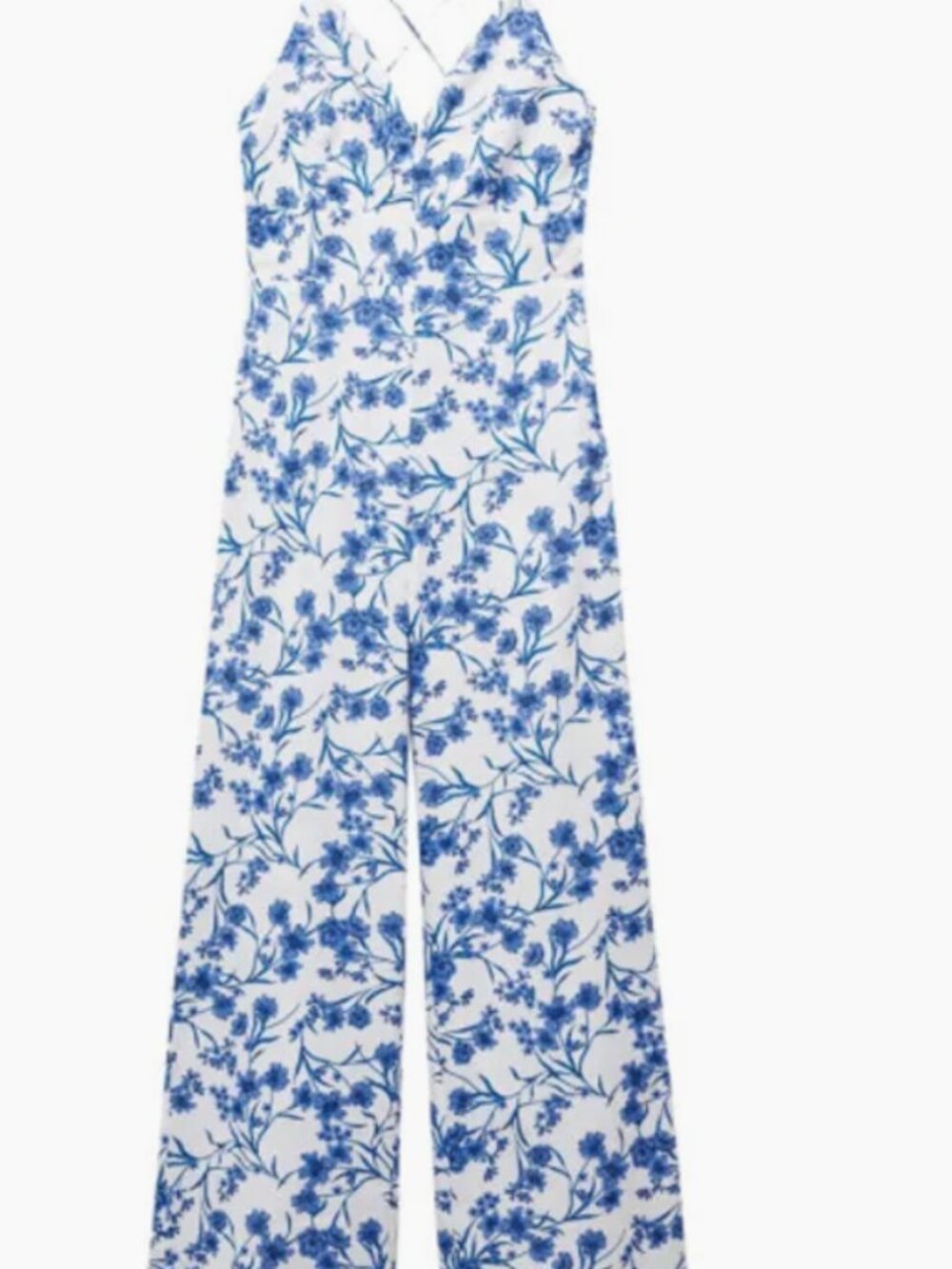 MANGO Floral Cotton Jumpsuit in Blue, Size Large